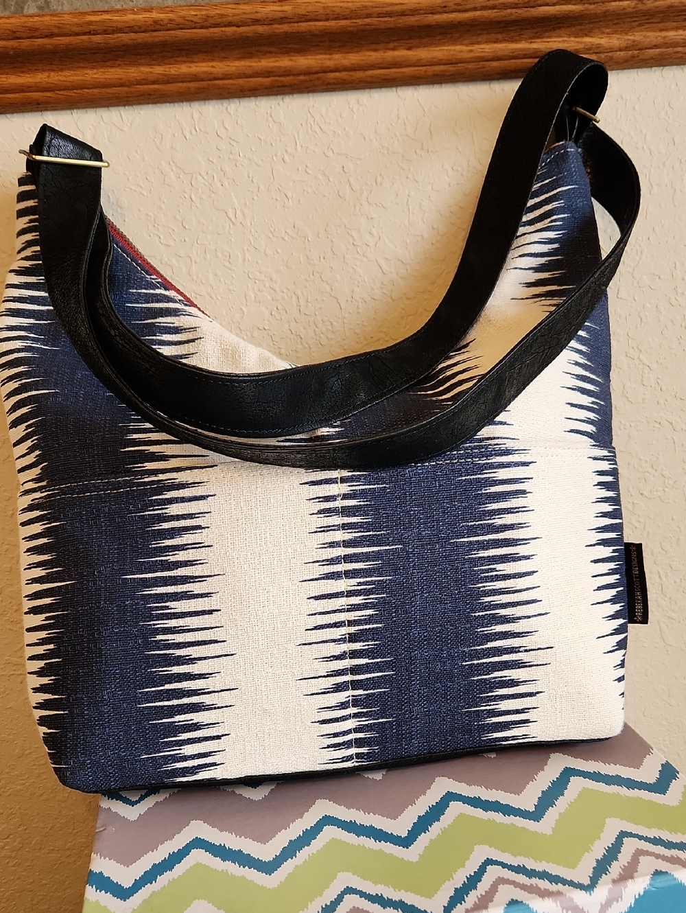 Navy & White Patterned Shoulder Bag with Black Strap by RSD